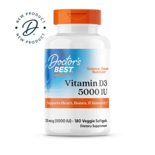 Doctor's Best Vitamin D3, 125 mcg (5,000 IU), 180 Veggie Softgels in Pakistan